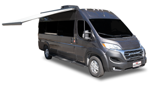 Four Seasons RV Rentals - Van Conversion | Passenger's Side Exterior with Awning